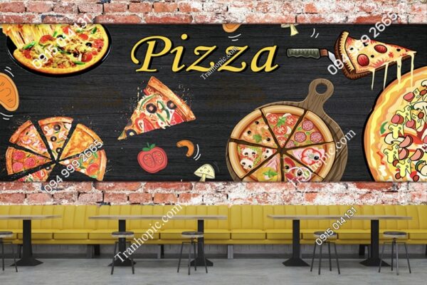 Tranh dán tường quán pizza nền gạch PK898063
