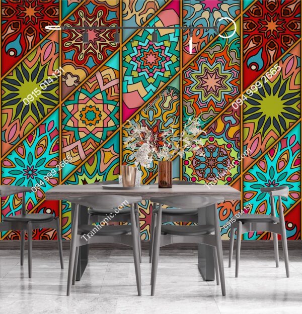 Tranh họa tiết Ấn Độ ottoman hoa mandala chéo màu sắc 719286811