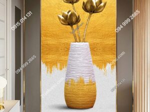 Tranh nghệ thuật hoa sen vàng dán tường khổ dọc 3085460298
