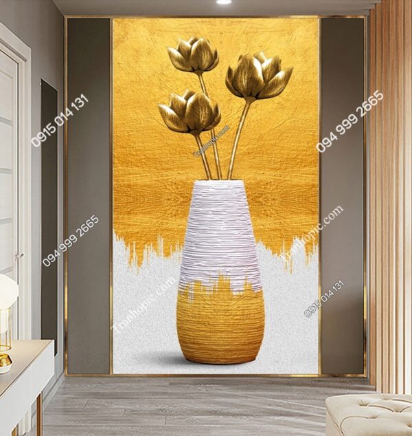Tranh nghệ thuật hoa sen vàng dán tường khổ dọc 3085460298