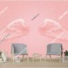 Tranh cánh thiên sứ hồng trên nền tuyết dán tường đẹp PK2088234