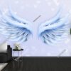 Tranh cánh thiên thần xanh nền trái tim dán tường 3D PK2107131
