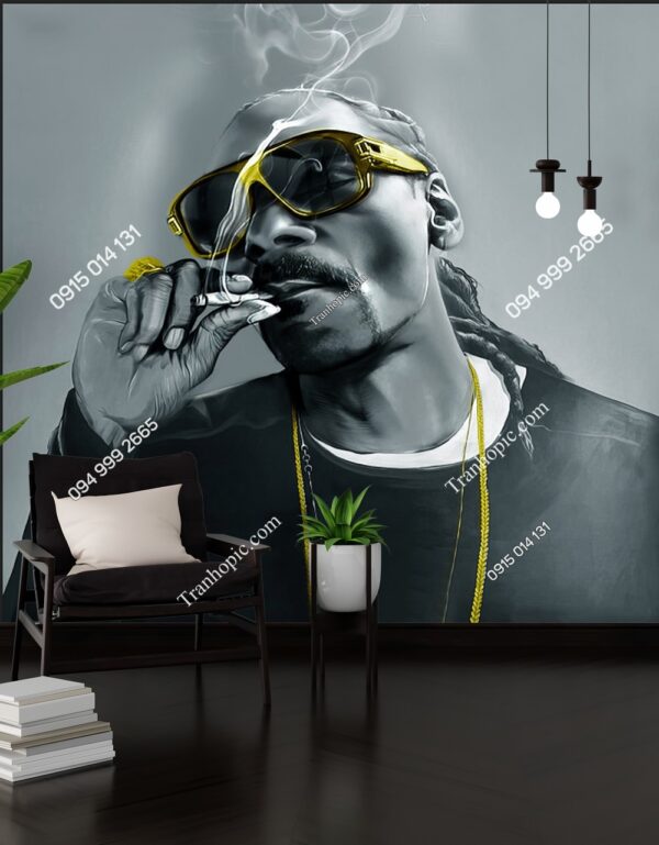 Tranh dán tường Snoop Dogg hút thuốc dán salon tóc, quán cafe, bar SD10112022