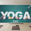 Tranh dán tường Yoga Day họa tiết phụ nữ nền xanh 2988850267