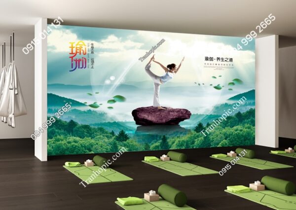Tranh dán tường cô gái tập yoga cùng thiên nhiên kiểu Hàn DM_27248677