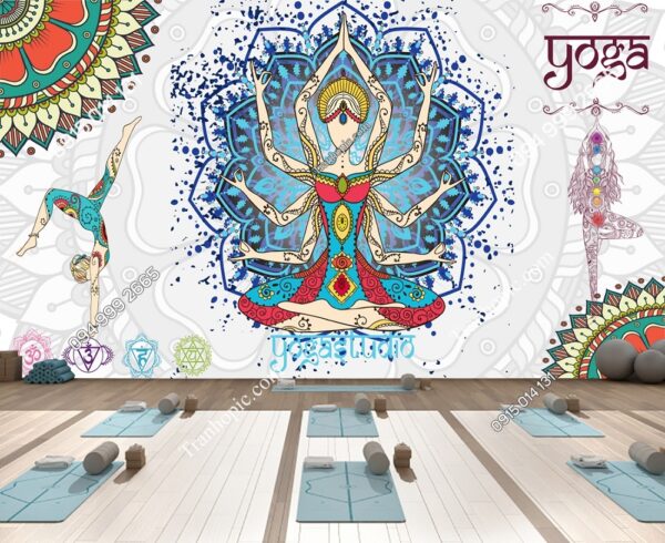 Tranh dán tường phòng tập Yoga họa tiết Thái Lan DM_27438828
