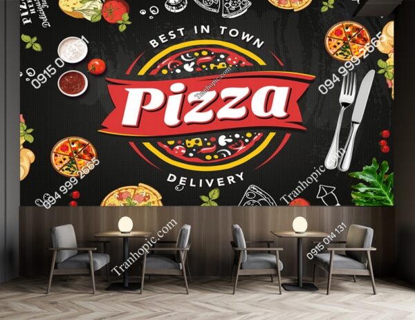 Tranh pizza đơn giản Màu bảng đen Graffiti dán tường PK942582