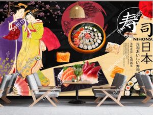 Tranh dán tường cô gái nhà hàng sushi Nhật Bản DM29078134