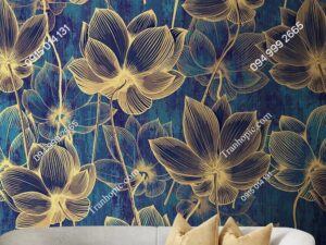 Tranh dán tường họa tiết hoa sen cổ vẽ tay 3D OP_37575764