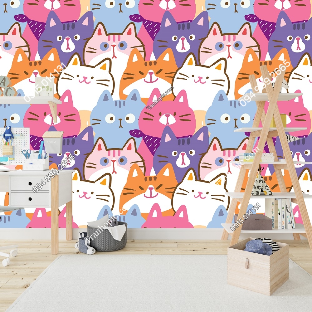 Tranh dán tường mặt mèo hoạt hình đáng yêu dán phòng trẻ em 2928042184