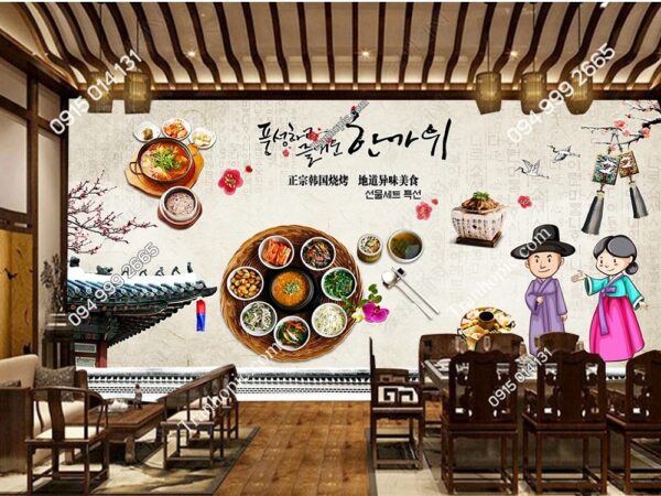 Tranh dán tường nhà hàng thịt nướng bibimbap hoài cổ của ẩm thực Hàn Quốc OP_27743435