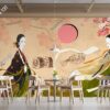 Tranh dán tường thiếu nữ trang phục truyền thống Hàn Quốc và các món ăn 289215886