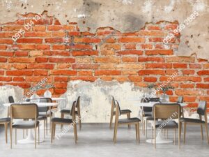 Tranh tường gạch vỡ nứt 3D vintage dán trang trí quán cafe 657654555