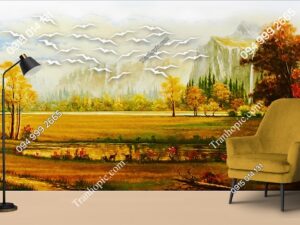 Tranh phong cảnh hiện đại dán tường kiểu vẽ sơn dầu PK983707