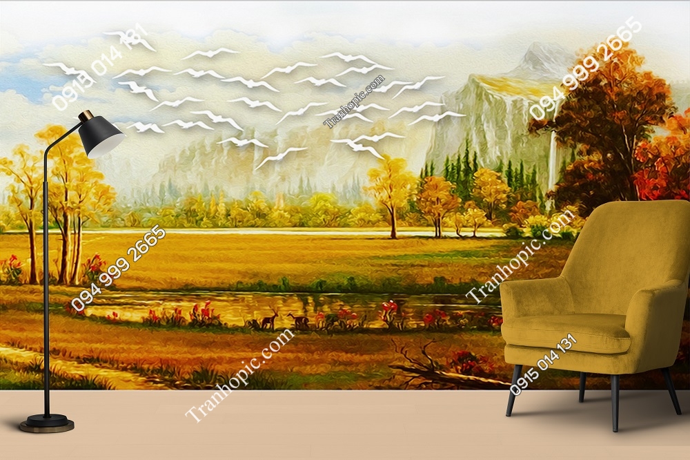 Tranh phong cảnh hiện đại dán tường kiểu vẽ sơn dầu PK983707