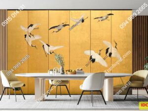 Tranh dán tường chim hạc nền giấy vàng Grune IDC022