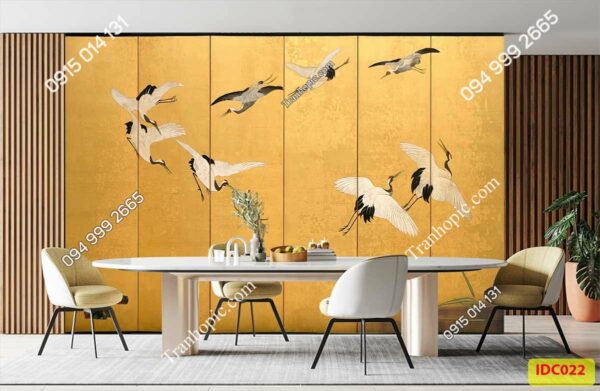 Tranh dán tường chim hạc nền giấy vàng Grune IDC022