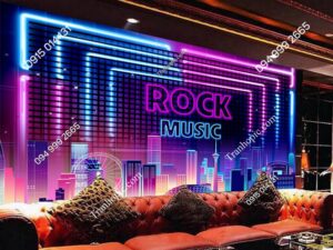 Tranh dán tường quán bar karaoke rock music neon PK6820730