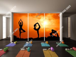 Tranh tập Yoga lúc hoàng hôn đẹp 95608014
