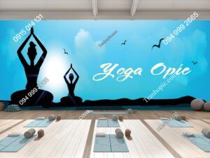 Tranh tường phòng tập Yoga nền xanh dương 2990046181