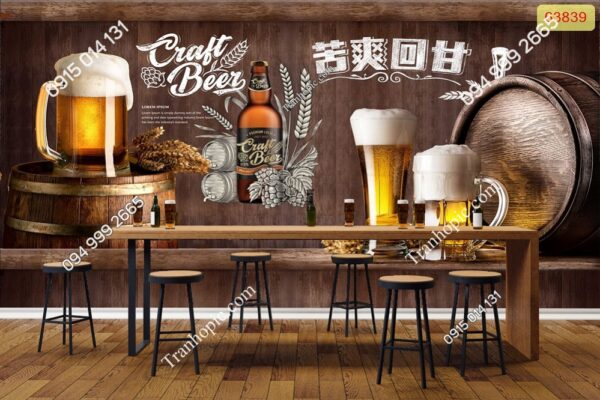 Tranh 3D dán tường quán bia rượu quán nhậu đẹp nhất 63839