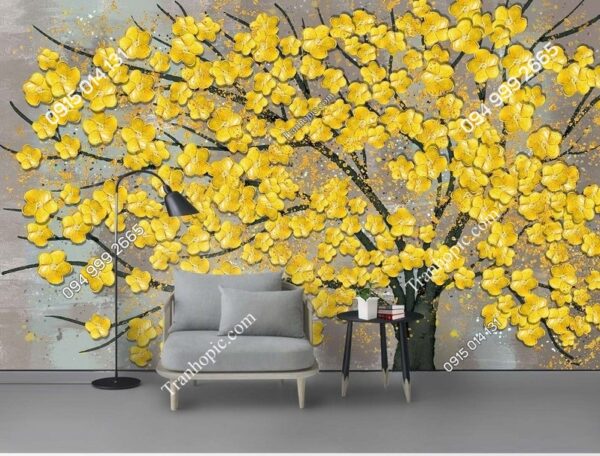Tranh dán tường hoa mai vàng kiểu vẽ 3D PK2200949