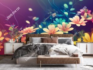 Tranh lụa hoa 3D dán tường phòng ngủ hiện đại 3196397808