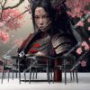 Tranh chiến binh nữ samurai dán tường 3D 654589015