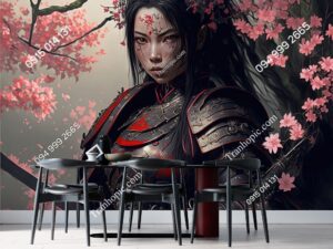 Tranh chiến binh nữ samurai dán tường 3D 654589015
