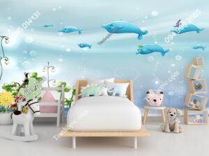 Tranh dán tường phòng trẻ em với đại dương và cá heo 3334261744