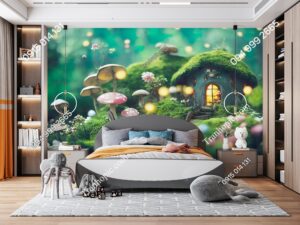 Tranh dán tường rừng nấm hoạt hình trang trí phòng trẻ em 3213412628