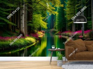 Tranh dán tường rừng và hoa ven sông ADB719646093