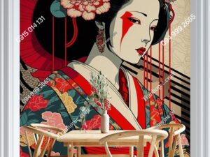 Tranh cô gái Geisha Nhật bản khổ dọc dán tường trang trí quán ăn OP4289302023