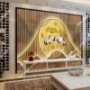 Tranh dán tường Lam sóng và chim hạc hoa sen 3D GMD5069252023
