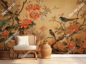 Tranh hoa và chim cổ indochine ADB698067277