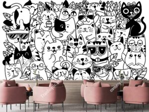 Tranh dán tường họa tiết mèo cho quán cafe 2879954799