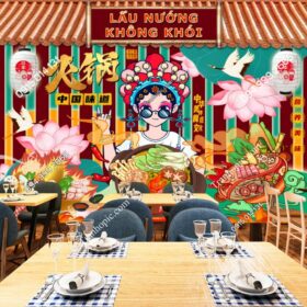 Tranh dán tường lẩu nướng trung hoa đẹp