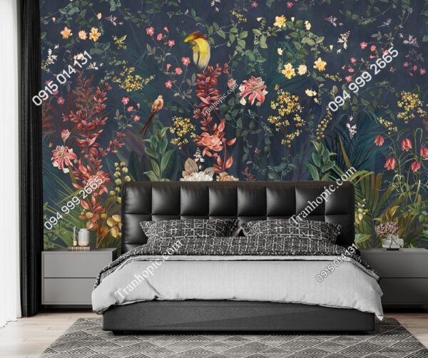 Tranh dán tường hoa và chim Chinoiserie kỳ lạ trang trí phòng ngủ 3250657382