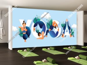Tranh Yoga dán tường hình người phụ nữ lồng chữ 3D 3167743406