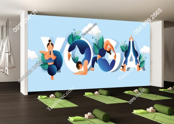 Tranh Yoga dán tường hình người phụ nữ lồng chữ 3D 3167743406