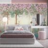 Tranh dán tường nai trong rừng hoa kỳ ảo trang trí phòng ngủ 3349114338