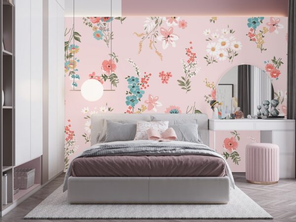 Tranh dán tường nền hồng hoa nhỏ liền mạch trang trí phòng ngủ 605352470