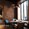 Tranh dán tường giả gỗ ghép 3D dán quán cafe nhà hàng 747716330