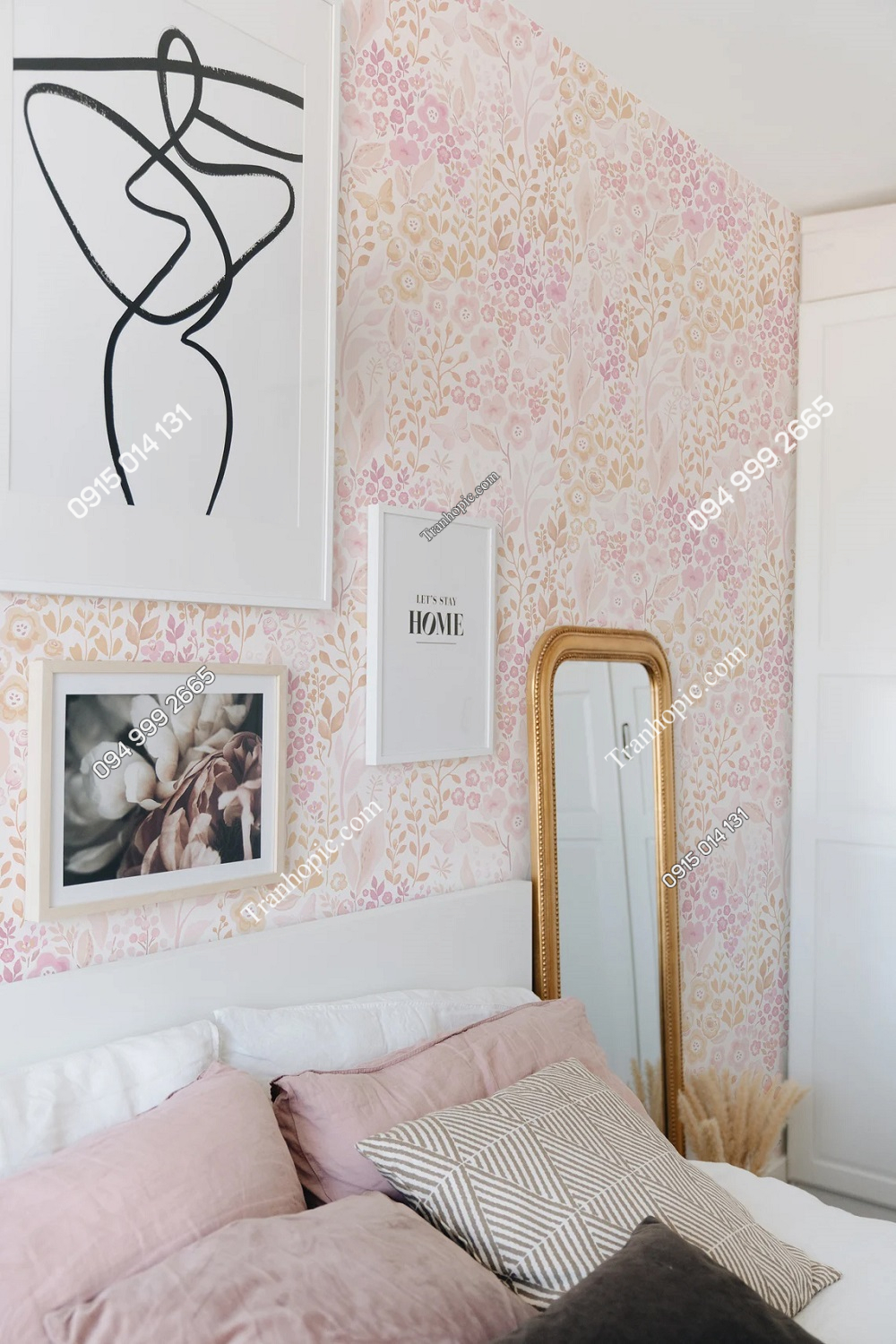 Tranh dán tường hoa hồng damacus nhẹ nhàng trang trí phòng ngủ ETS2494558264