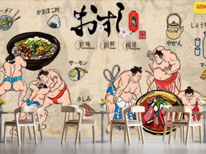 Tranh dán tường quán ăn nhà hàng Nhật bản samurai GD98123