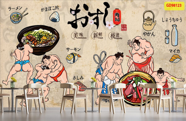 Tranh dán tường quán ăn nhà hàng Nhật bản samurai GD98123