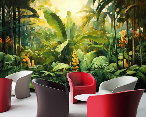 Tranh dán tường rừng chuối mưa nhiệt đới đẹp trang trí quán cafe 3334888078