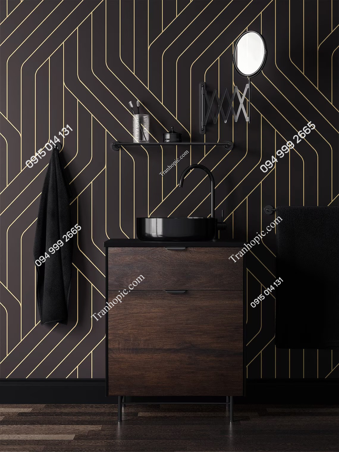 Tranh dán tường sọc vàng đen trừu tượng hiện đại trang trí phòng ngủ 887194593