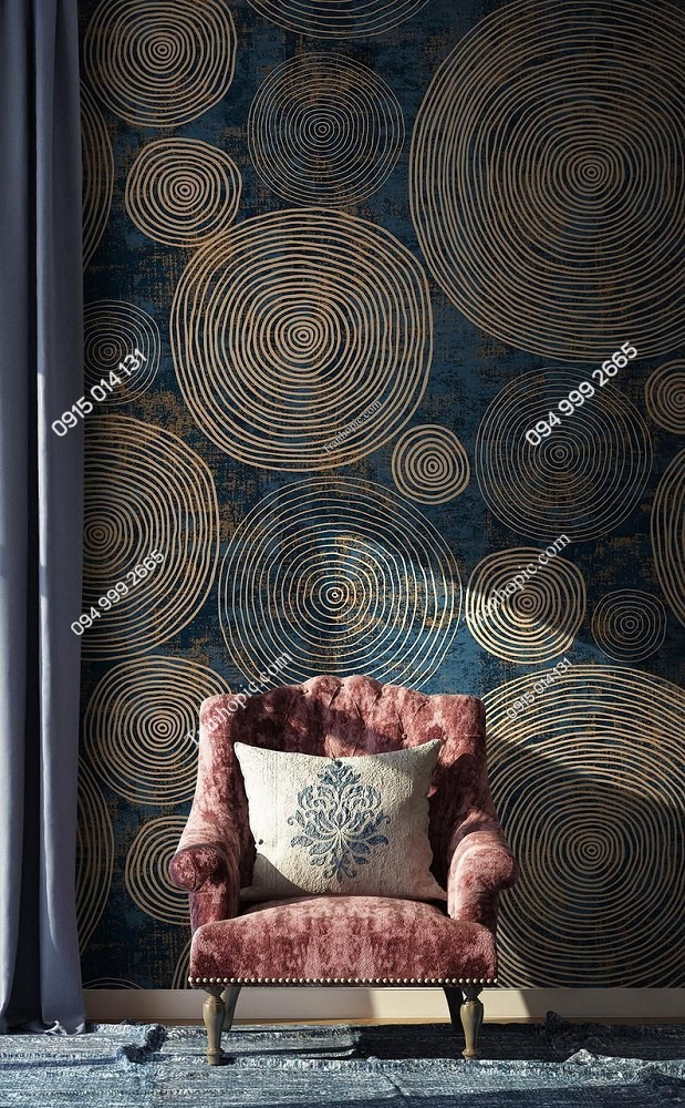 Tranh họa tiết vòng tròn gỗ vintage dán tường khách sạn wall10728940
