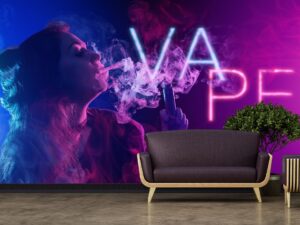 Tranh cô gái hút Vape hiệu ứng neon dán tường trang trí quán VAPE 3275198132